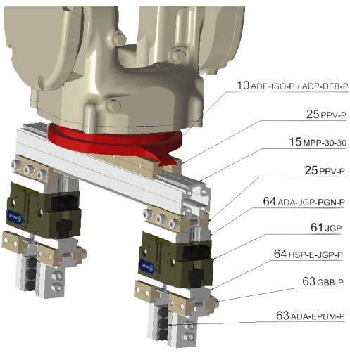 Adapter plate for igus®  robots flange pattern and P13 prism 